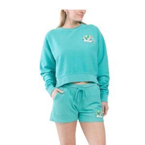 NWT PACIFIC & CO 2pc Flowers Crew Neck Cotton Sweatshirt and Shorts Set Size L